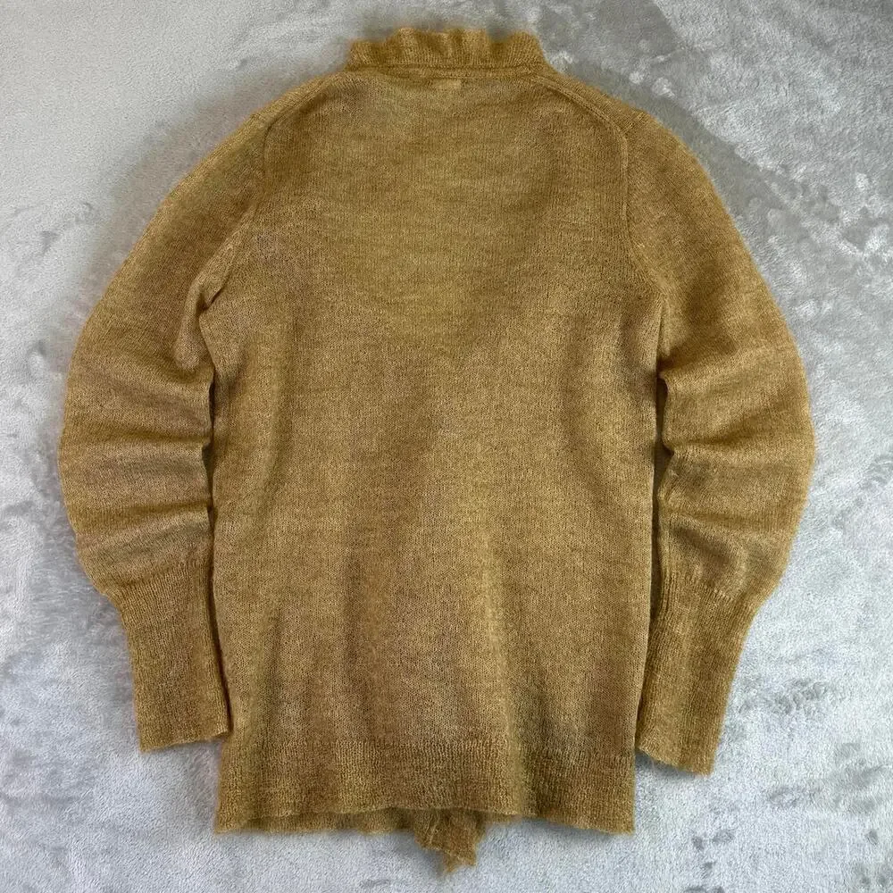 J.Crew Mohair Blend Cardigan Women's Medium Brown Ruffle Button Cozy Sweater